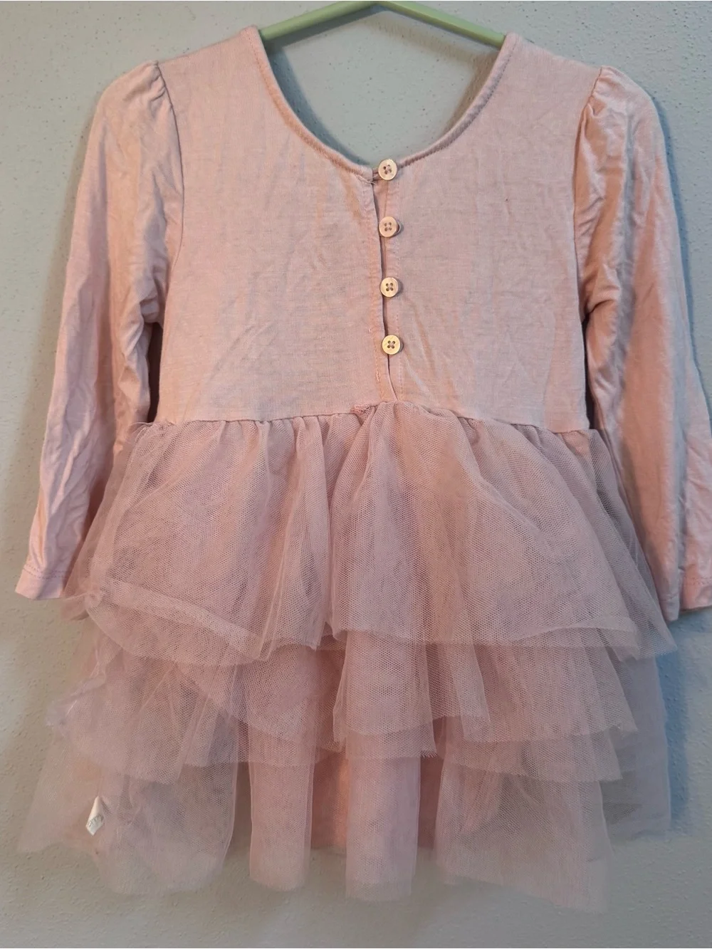 Bamboo Dress Blush Pink Tulle Tiered Long-Sleeve 18 month